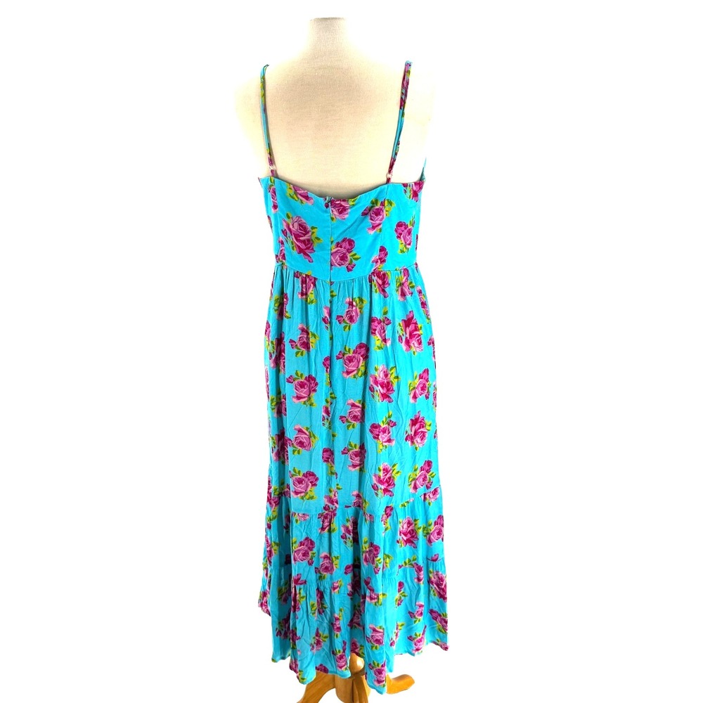 Betsey Johnson Ava Corset Midi Dress Women's 10 Blue Floral Tiered Spring Summer - Picture 6 of 12
